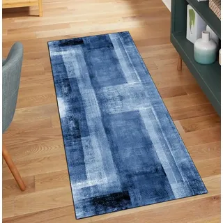 QQrunner Teppichläufer rutschfest Meterware 70x160CM Abstrakt Teppich Läufer Flur Lang Waschbar Blau Meterware Korridor Kücheläufer