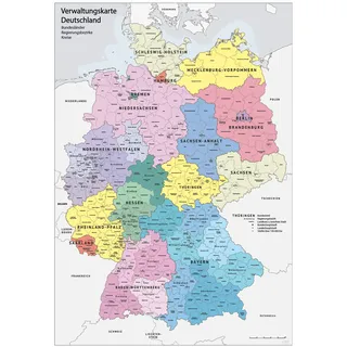 XXL DIN B1 (1000 x 700 mm) Verwaltungskarte Deutschland Bundesländer, Ländergrenzen, Regierungsbezirke, Landkreise Deutschlandkarte Poster (K703)