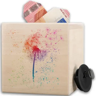 Shirtracer Spardose Holz Pusteblume Regenbogen | Holz, 10x10cm, Kinder, Taschengeld, Geldgeschenk, Wunscherfüller, Geschenk, Deko, Natur, Botanik, Garten