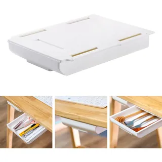 Schublade Unter Schreibtisch,Aufbewahrungsbox Mini,Selbstklebende Schublade Unter Schreibtisch,Klein Untertisch Schubladen Organizer,Versteckte Schubladenbox Weiße,Für Büro Tisch,25.5×20×4.2cm (1)