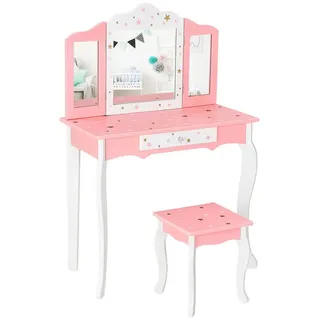 COSTWAY Schminktisch, mit Schublade & klappbarem Spiegel rosa 34 cm x 105 cm
