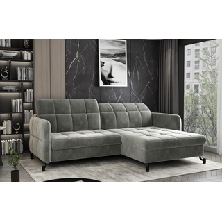 Eltap Ecksofa »Ecksofa LORELLE mit Schlaffunktion Bettkasten Skandinavisch«, Schlaffunktion, Bettkasten, verstellbare Kopfstützen grau