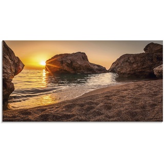 Glasbild ARTLAND "Sonnenuntergang und Strand" Bilder Gr. B/H: 100 cm x 50 cm, Strand, 1 St., beige (naturfarben) Glasbilder