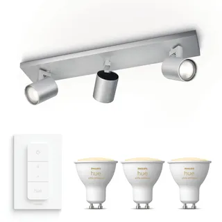 Philips Hue Runner Aufbauspot Mit 3 Lichtpunkten Gu10 (aluminium) Warm Bis Kaltweißes Licht - Inkl. 1 Dimmschalter - White Ambiance