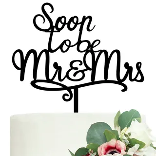 LOVENJOY Soon To Be Mr and Mrs Tortenaufsatz Schwarz Acryl Bride To Be Tortenstecker Verlobung Deko, Geschenk Boxed