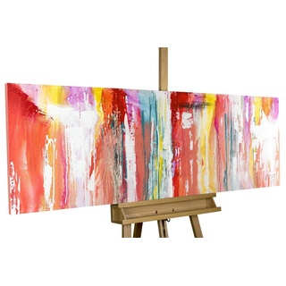 KUNSTLOFT Gemälde Fließende Geborgenheit 150x50 cm, Leinwandbild 100% HANDGEMALT Wandbild Wohnzimmer bunt|rot