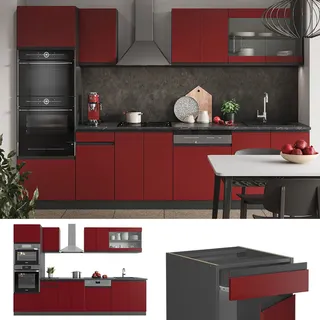 Vicco Küchenzeile R-Line J-Shape 300 cm Rot/Anthrazit
