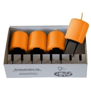 4er Set Adventskerzen, Stumpenkerzen mit Safety Clip und Kerzenstecker (Haltekrallen) Mandarin Orange 8 x ∅ 5 cm