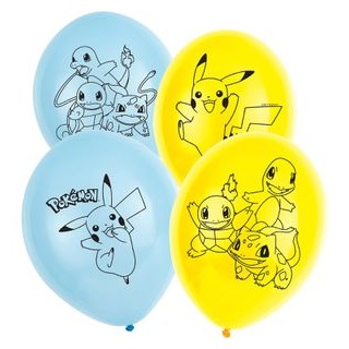Amscan Luftballons 9904826 Pokemon, blau / gelb, rund, Ø 27,5 cm, 6 Stück