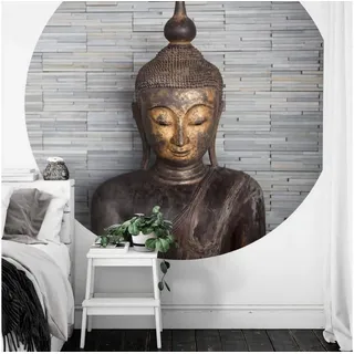 K&L Wall Art Fototapete Fototapete Feng-Shui Buddha Vliestapete Rund Yoga Meditation Wandbild, Buddhastatue Tapete grau 2.84 m x 2.84 m