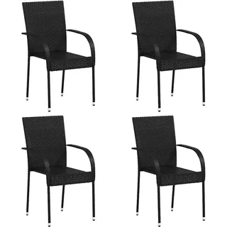 vidaXL 4X Gartenstuhl Stapelbar Gartensessel Stapelstuhl Essstuhl Stapelsessel Stuhl Sessel Stühle Gartenmöbel Terrasse Poly Rattan Schwarz