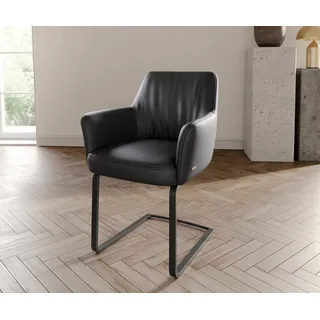 DELIFE Polsterstuhl Xana-Flex, mit Armlehnen Freischwinger flach Schwarz Echt-Leder Schwarz Taschenfe schwarz
