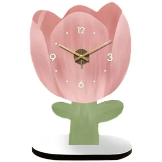 perfk Tischuhr, Dekoration, analoge Uhr, tickt Nicht, geräuschlos, Tischdekoration, Kaminuhr für Regale, Nachttische, Büro und Zuhause, Tulpe