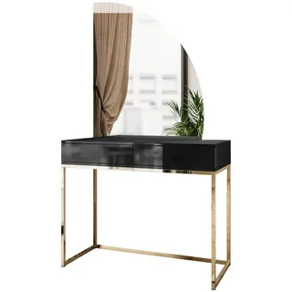 ALLHOUSE24 Schminktisch BUENO MOND Schwarz Metall gold Halbmond Spiegel LED Kosmetiktisch (1x Konsolentisch, 1x Spiegel mit LED Beleuchtung), Breite 100 cm schwarz