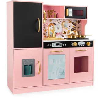Leomark Kinderküche Memo Rosa aus Holz, Spielküche mit goldenen Accessoires