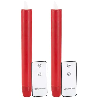 Britesta Kerzen mit Batterie: LED-Stabkerze mit beweglicher Flamme und Fernbedienung, rot, 2er-Set (Wachs Kerzen, Flammenlose, Nostagiekerzen, Pyramidenkerzen)
