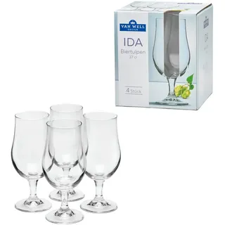 VAN WELL Bierglas »Ida«, Set 4 tlg., 4 Biertulpen), spülmaschinengeeignet, 37 cl, 4-teilig, farblos