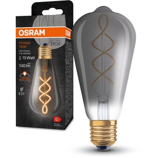 OSRAM Vintage 1906 Classic Edison FIL LED-Lampe, E27, smoke, 4W, 140lm, 1800K, warmweiße Komfortlichtfarbe, sehr geringer Energieverbrauch, lange Lebensdauer