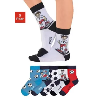 H.I.S. H.I.S Socken "Fußballsocken, Kinder Fußballsocken, WM Socken" (Packung, 5-Paar, Lustige Socken Gr. 23-26 bis 35-38) mit Fußballmotiven bunt 35-38