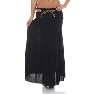 malito more than fashion Sommerrock malito Damen Maxi Rock mit Strickmuster, langer Rock mit Gürtel, luftiger Maxirock schwarz 34 - 40