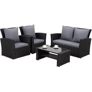 MeXo Gartenmöbel 4-Sitzer Lounge Set inkl. Polster (schwarz/grau)