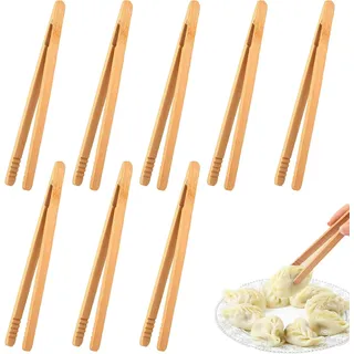 Holzzange (8er-set), Grillzange Aus Holz, Kleine Grillzange, Holzzange, Bambuszange, Toastzange, 18 Cm, Ideal Zum Kochen, Grillen, Backen Und Für Brot.