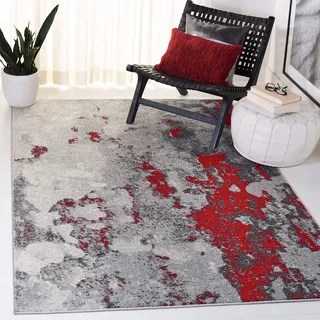 SAFAVIEH Abstrakt Teppich für Wohnzimmer, Esszimmer, Schlafzimmer - Adirondack Collection, Kurzer Flor, Rot und Grau, 122 X 183 cm