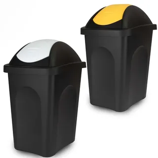 2x Schwingdeckel Mülleimer 30l gelb-weiß Gelber Sack Küche 2 60l 2x30 Bin