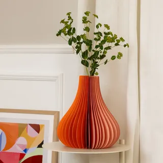 REMEMBER Papiervase "Yuki" orange, Papier & Glas, H 32 cm, Ø 28 cm, faltbare Design-Vase mit Magnetverschluss
