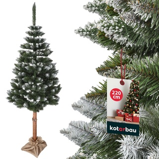 KOTARBAU® Künstlicher Weihnachtsbaum Schnee 220 cm Diamanttanne Tannenbaum Künstlich auf einem Holz Stamm mit Plastik Ständer Christbaum Künstlich Christmas Tree
