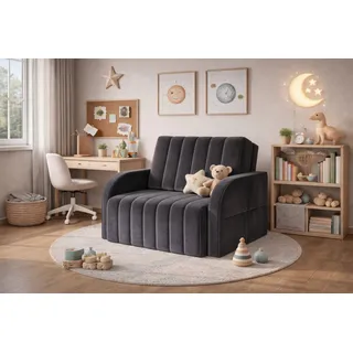 MOEBLO Kindersofa aus Samtstoff MONTANA 80, mit Bettfunktion Schlafsofa mit Bettkasten Sessel mit Schlaffunktion Schlafsessel Sofa Sessel Jugendsofa Schlafsofa 1-Sitzer Gästebett, mit Relaxfunktion grau