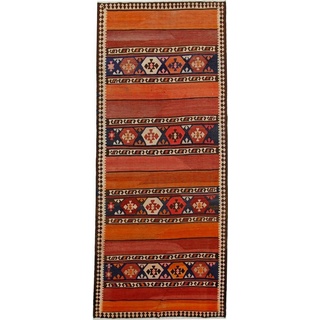 Orientteppich Perser Kelim Fars Azerbaijan Antik 359x151 Handgewebt Orientteppich, Nain Trading, Läufer, Höhe: 0.4 mm blau