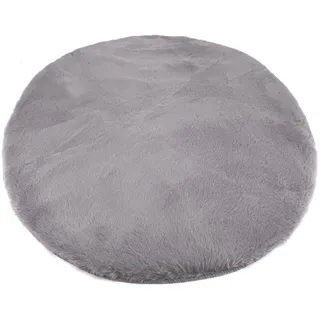 heimtexland Fellteppich Hochflor Teppich Rabbit 90 rund Hasenfell-Imitat, rund, super weich I Bettvorleger I Kinderzimmer-Teppich I waschbar grau
