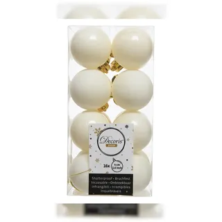 Decoris 16 Weihnachtskugeln Kunststoff 4 cm Wollweiß