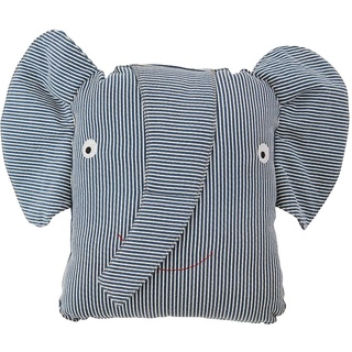OYOY Mini Stofftier Kissen für Mädchen und Jungen - Erik Elephant Denim Cushion - Elefant Kuscheltier Kissen in Blau aus Bio Baumwolle - H:32 x L:44 x B:14 cm - M107104