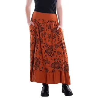 Vishes Maxirock Langer Damen Maxi-Rock längen-verstellbar Baumwolle Blüten-Muster Hippie, Retro Style, Alternative Bekleidung orange 42