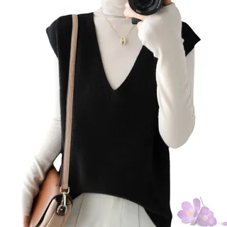 GDKRTNAJ Herbst/Winter Damen Strickweste aus Kaschmir, leichte, ärmellose Pulloverweste, Basic-Weste, lockere Oberteile (Black,XXL)