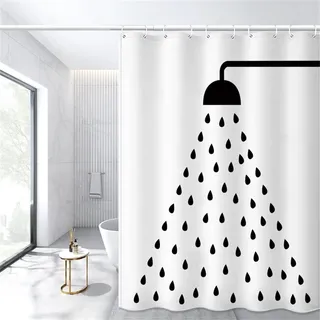 Syiboo Duschvorhang Anti-Schimmel 180x160cm Weiß schwarz Duschvorhäng Waschbar Textil Bad Vorhang,3D Shower Curtains Polyester Antibakteriell Stoff,Badewanne Duschvorhang mit 12 Duschvorhängeringen