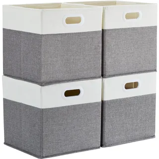 Mangata Aufbewahrungsbox 28x28x28 cm, faltenfrei Stoff Aufbewahrungskörbe für Kleiderkörbe, Körbe, Truhen, Spielzeug (4 er, Grau / Beige Weiß)