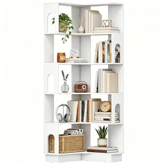 MC Star Bücherregal Eckregal, 6-stufige Ablage mit gebogenen Seitenwänden, 60 x 60 x 165,5 cm, weiß