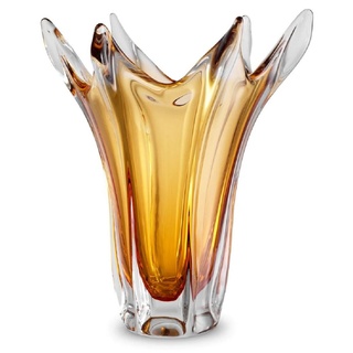 Casa Padrino Luxus Glas Vase Gelb Ø 32 x H. 35 cm - Mundgeblasene Blumenvase - Deko Blumenvase - Deko Accessoires - Deko Glas Vasen - Luxus Accessoires