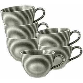 Seltmann Weiden Beat Color Glaze Milchkaffeetassen 6er Set, 350 ml, Cappuccinotassen mit Rillen-Relief, Porzellan, Perlgrau