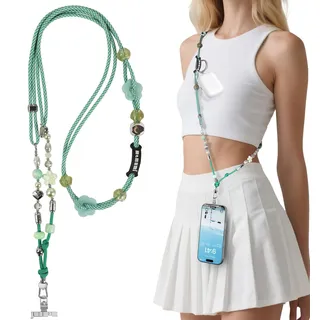 memumi Handykette mit Perlen, verstellbares Handyband zum Umhängen, Universal Handy Lanyard mit Metall-Patch und 360° drehbarem Karabiner, für Smartphones