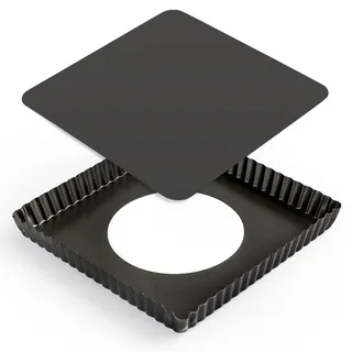 Cyimi Quadratische Tarteform, Quicheform mit Hebeboden, Quadratische Pie-Form mit Antihaftbeschichtung, Backform quadratisch robuster Karbonstahl, geriffelte Quicheform, Tartlettförmchen,20,5 x 2,5 cm