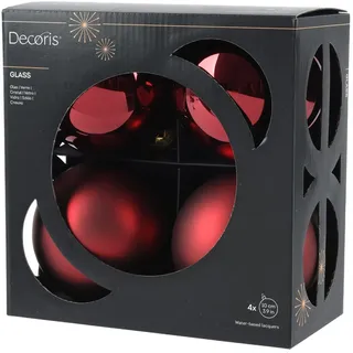 Decoris Weihnachtskugeln Glas Ø 10 cm Rot Mix 4-teilig