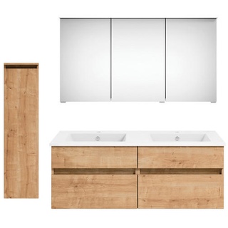 Puris Badezimmer, Eiche, Holzwerkstoff, 2 Schubladen, 30+120 cm, Goldenes M, hängend, Badezimmer, Badmöbel-Sets