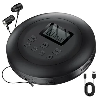 Gueray CD Player Tragbar mit Kopfhörer LCD-Display für Kinder Schwarz | Discman Unterstützung ASP PROG Speicherfunktion Repeat-Funktion BASS Effet