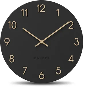 Cander Berlin MNU 2630 F Wanduhr lautlos 30 cm ohne Tickgeräusche analog Wohnzimmer groß modern Vintage schwarz Holzzeiger