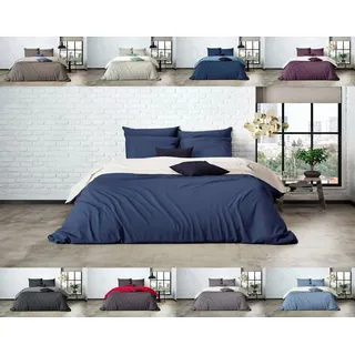 MISTRAL HOME Uni Einfarbig Wende Bettwäsche Edel Perkal 100% Ägyptische Baumwolle, Maße:155 cm x 220 cm, Farbe:Pristine-Dark Blue