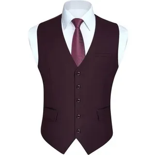 Anzugweste Herren Hochzeit Business Burgunderrot Kastanienbraun XL